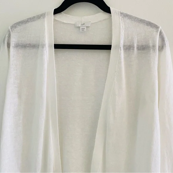 J.Jill Linen Blend Open Front Cardigan White Sz Small Petite - Picture 2 of 14